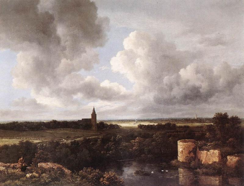 Jacob van Ruisdael An Extensive Landscape with Ruined Castle and Village Church France oil painting art